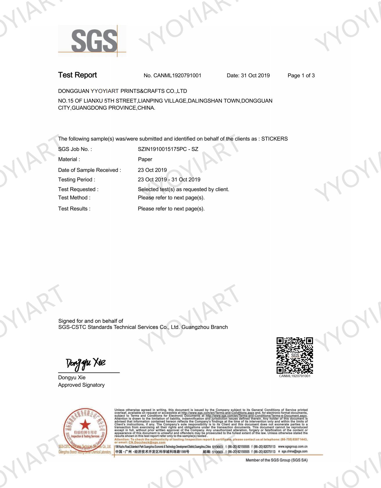 SGS 207910 Carcinogen Test Report